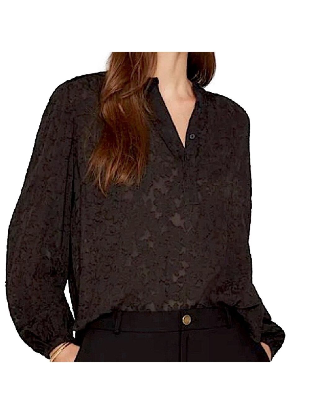 NEW Club Monaco. Black popover floral semi sheer blouse. Puffed sleeve.
